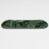 Horizontal photo of Maori Māna Skateboard Deck from MJC tā moko and Postal Skateboards collective collaboration 