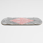 horizontal photo of Maori Whenua Skateboard Deck from MJC tā moko and Postal Skateboards collective collaboration 